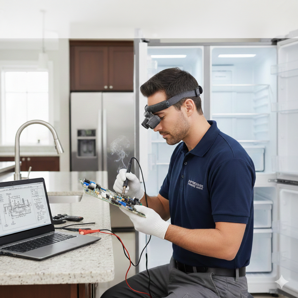 Técnico realizando mantenimiento a nevera LG